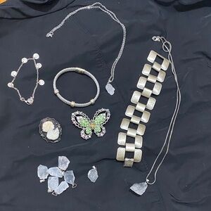 Mixed Women’s Jewelry Set with Brooch and Silver Tones